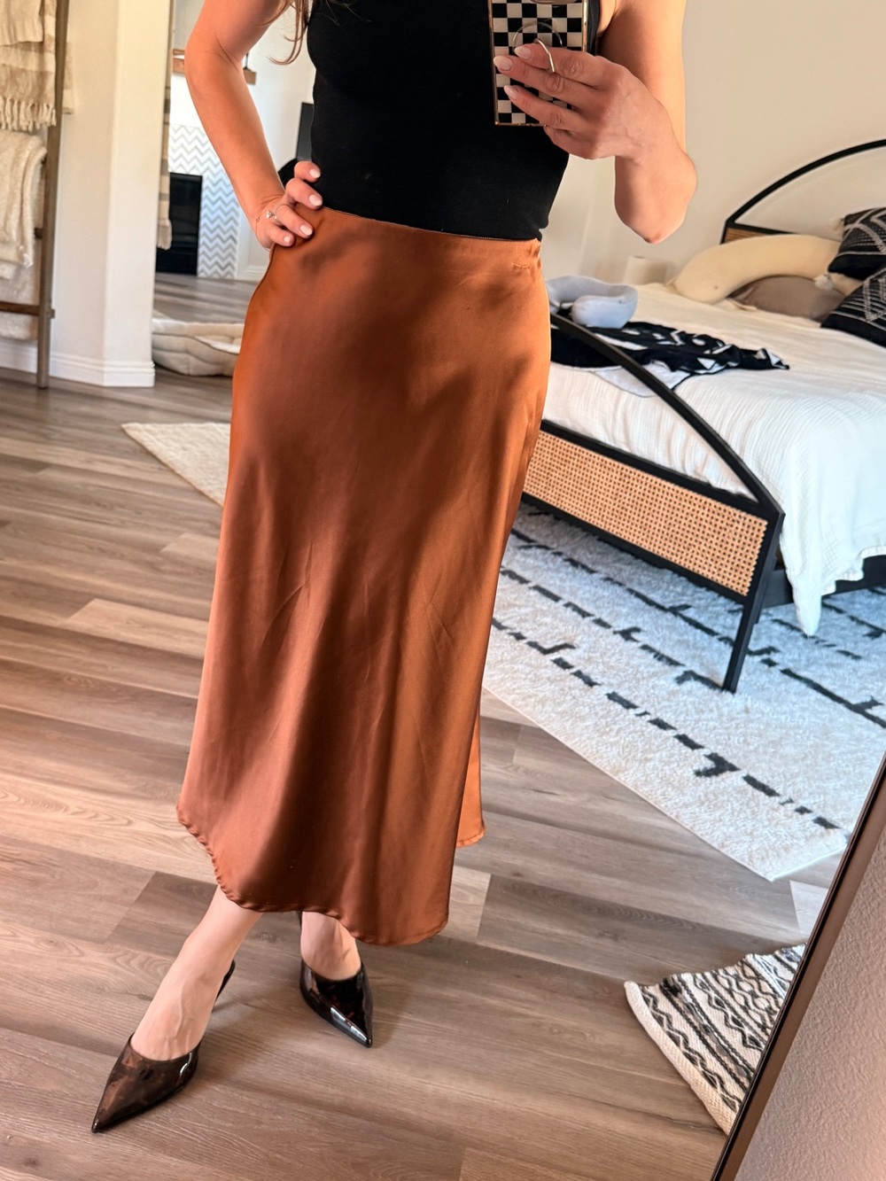 Satin copper midi Slip Skirt